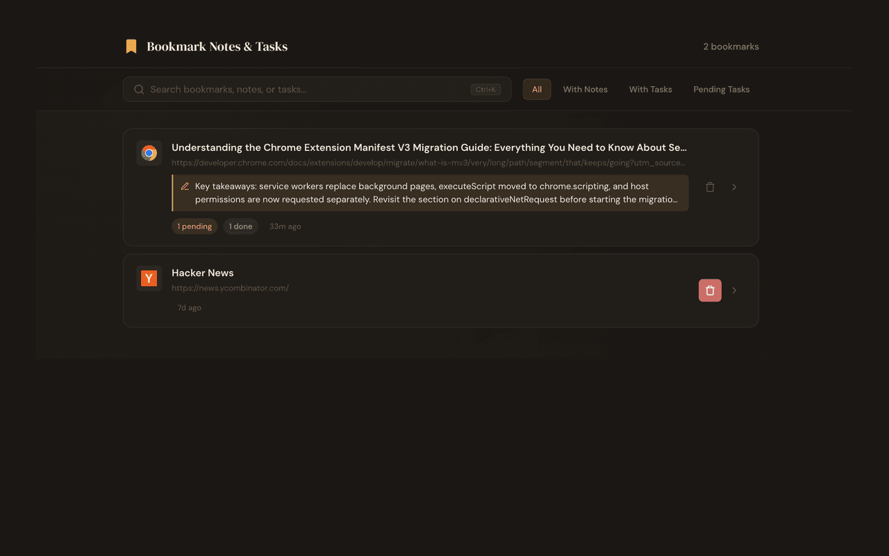Filtering and managing bookmarks