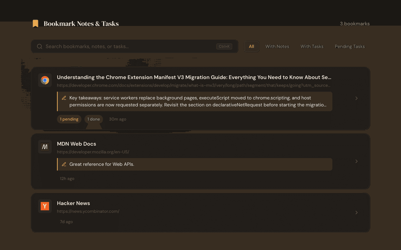 Bookmark Notes & Tasks dashboard